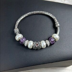 Bella Perlina Silver and Purple Charm Beaded Bracelet